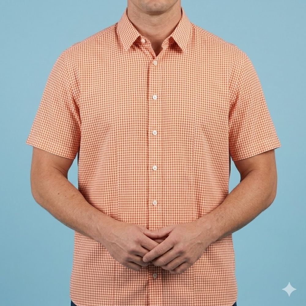 Hugo Boss Orange Label Gingham Short Sleeve Button Down Shirt XXL Orange